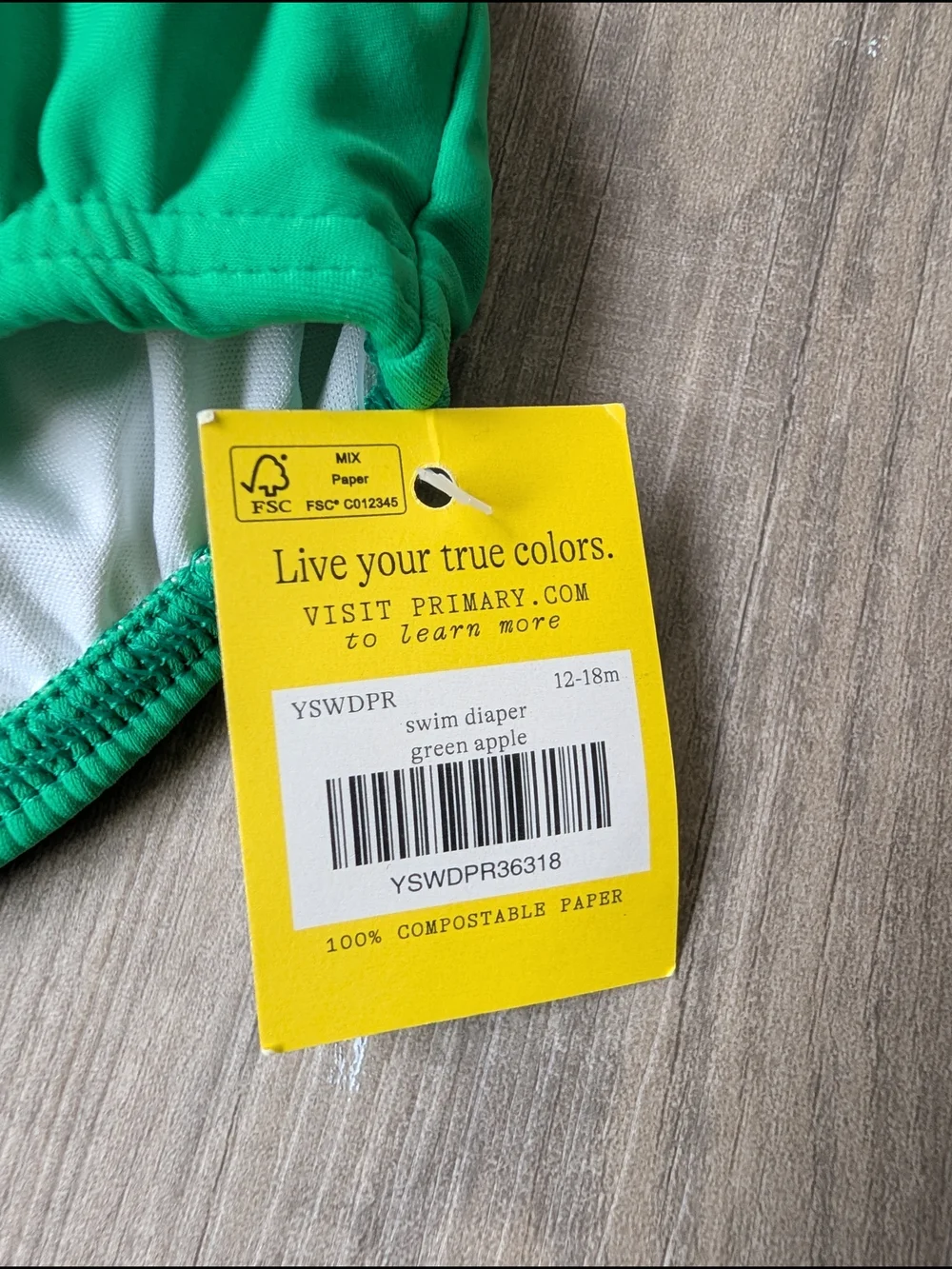 NWT Primary Green Baby Swim Diaper‎ Bottoms Recycled Nylon 12-18 Months